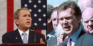 President George W. bush and Senate Minority Leader Tom Daschle